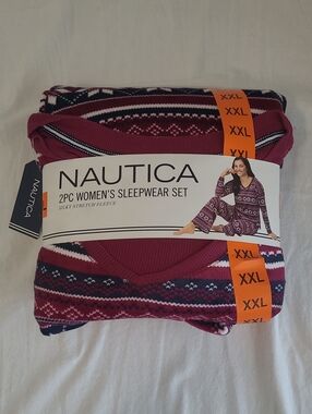 Nautica Women's 2-Piece Sleepwear Set in Burgundy and Navy Fair Isle